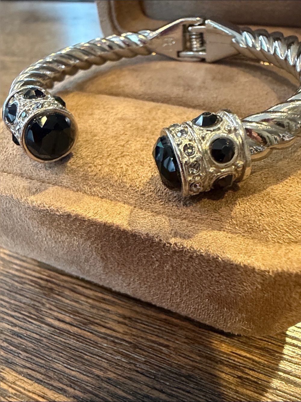 Banana Republic Silver-Tone Open Cuff Bracelet with Black Stones - Picture 3 of 5